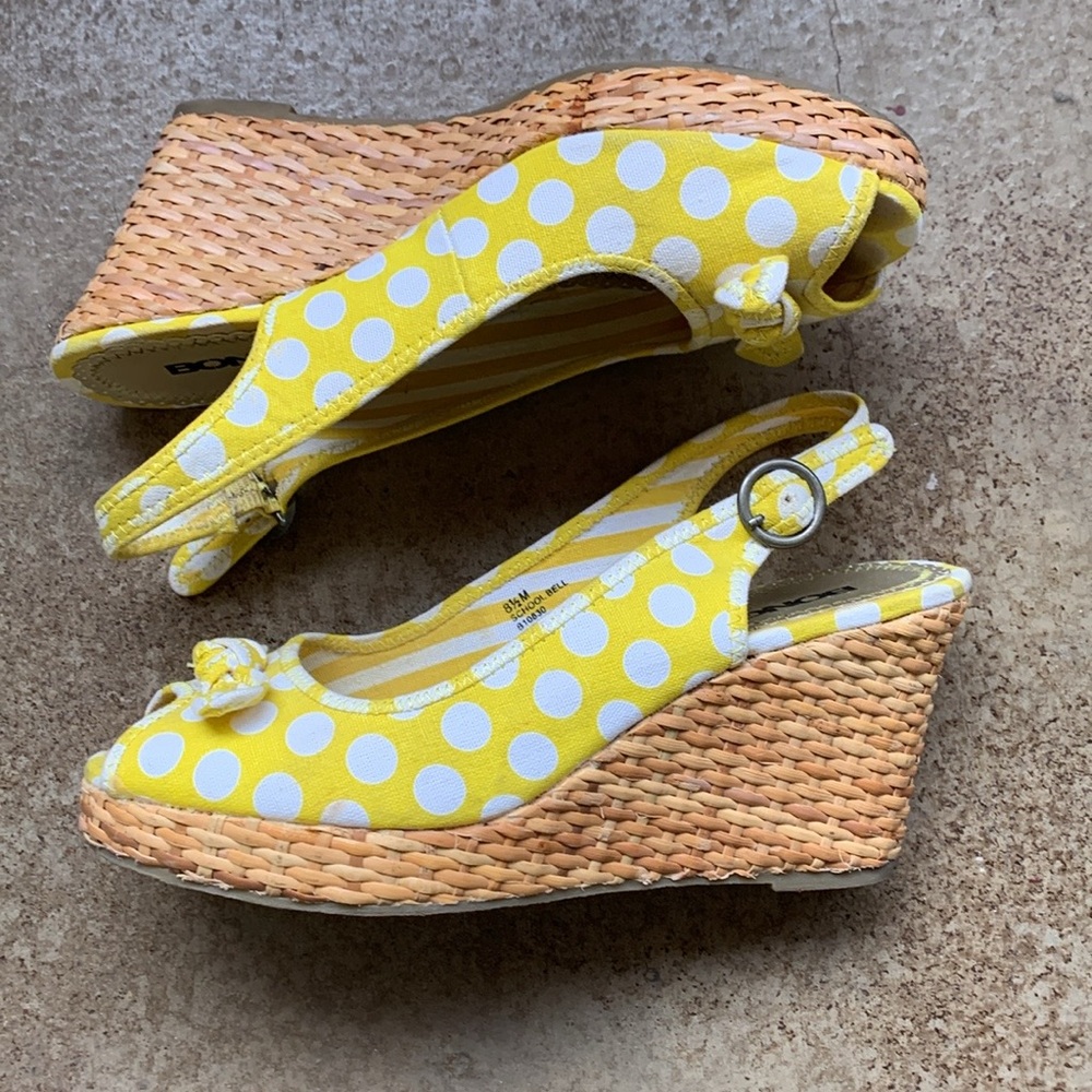 Bongo Yellow Polka Dot Wedge Sandals